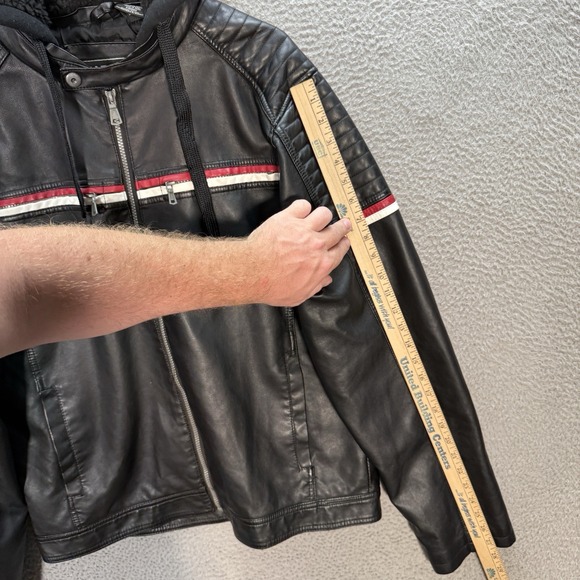 Hard Edge Jacket Adult XL Black Faux Leather Motorcycle Biker Hooded Moto Y2K - Picture 5 of 12
